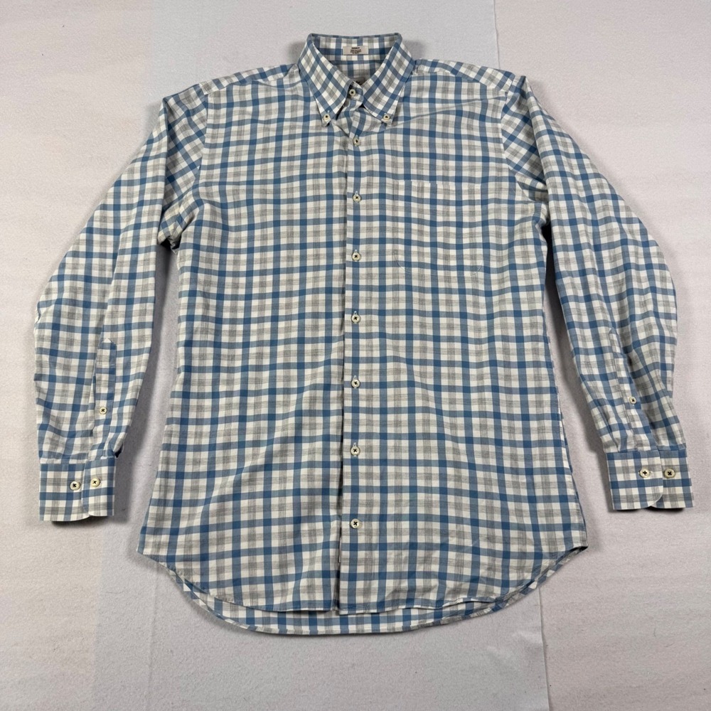 Peter Millar Mens Medium Blue Grey Gingham Check Cotton Button Down Shirt LS